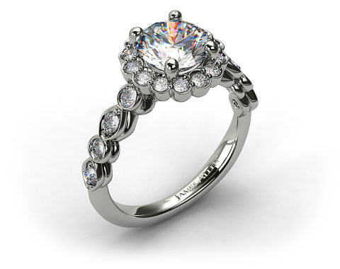 18K White Gold Diamond Floral Halo Engagement Ring